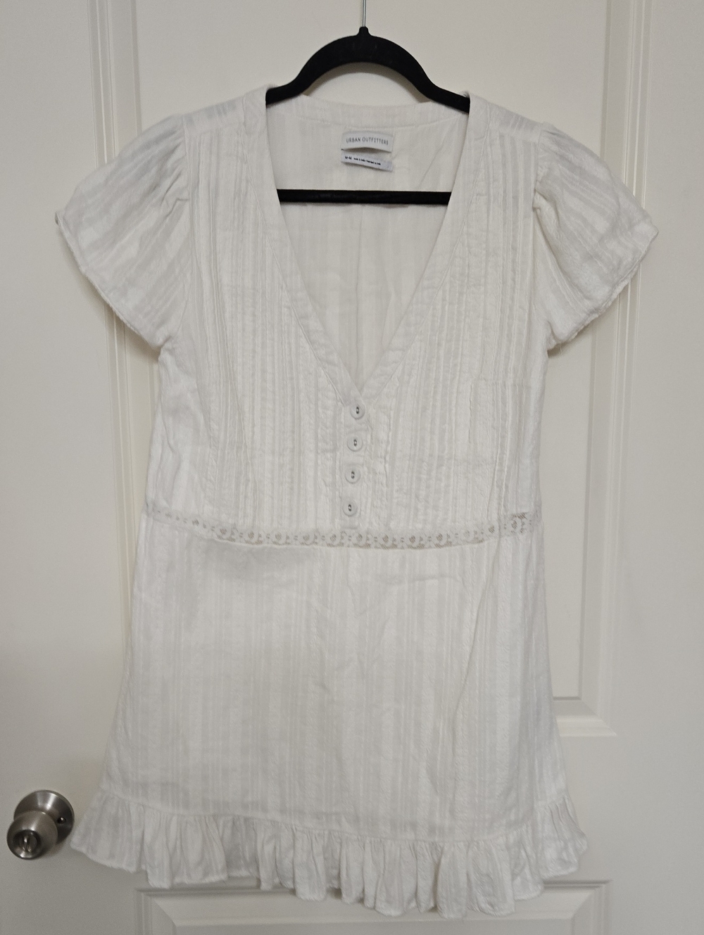 Urban Outfitters White Cotton V-Neck Pintuck Tunic Dress